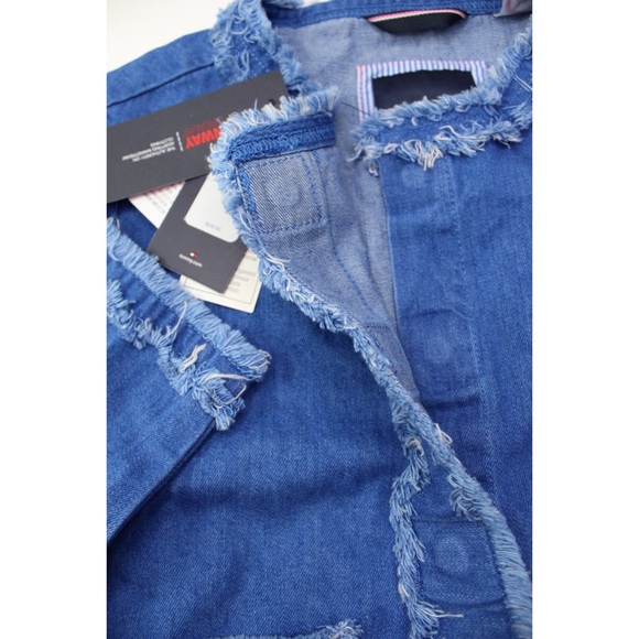 Tommy Girls Open Hem Frayed Magnetic Button Denim Jean Jacket M (8-10) NWT - Picture 7 of 11